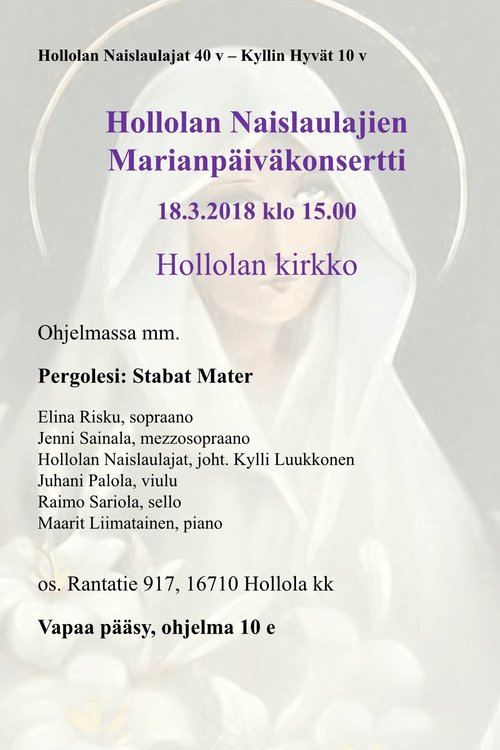 Hollolan Naislaulajien Marianpäiväkonsertti Hollolan Naislaulajien Marianpäiväkonsertti