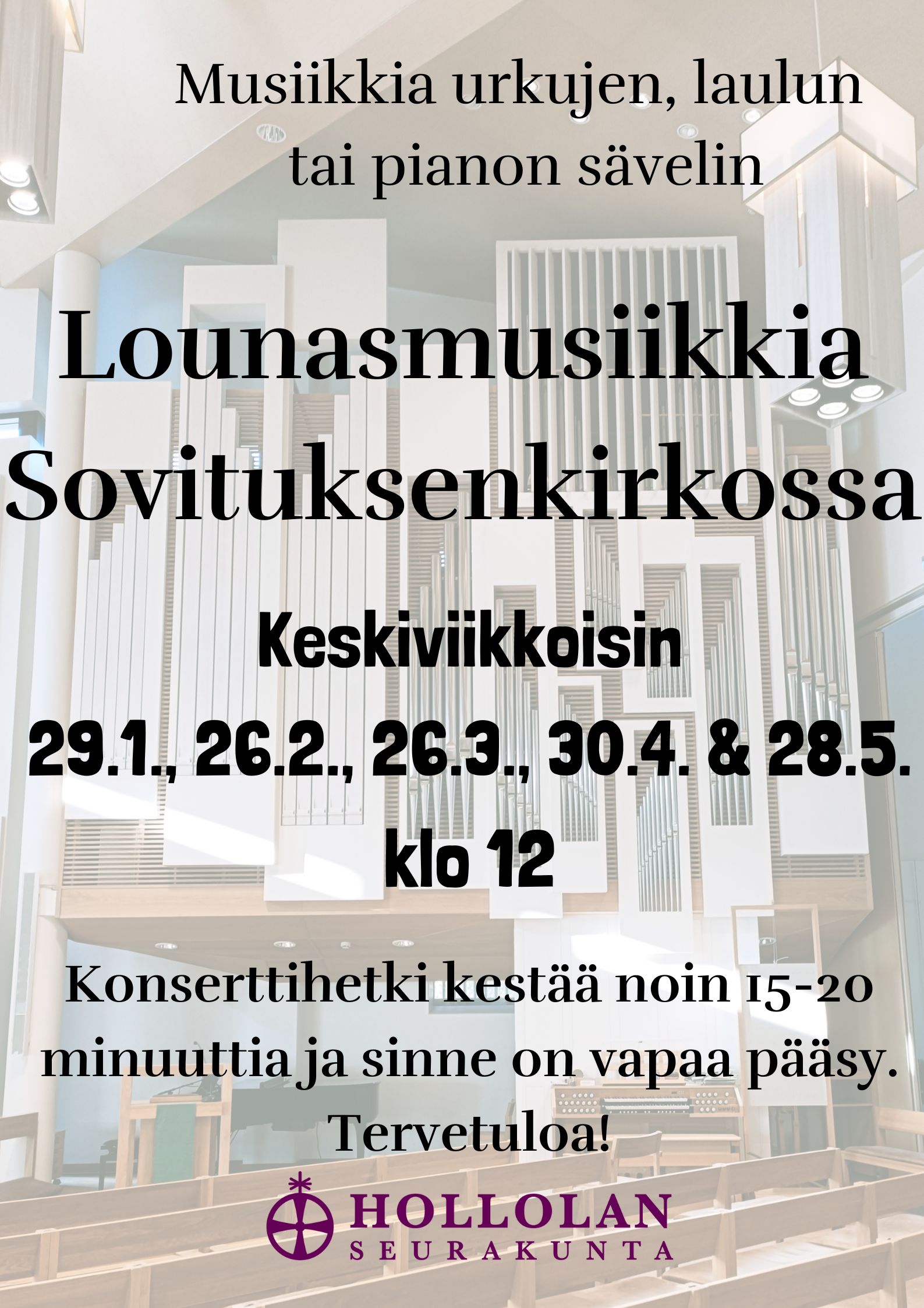 Lounasmusiikkia Sovituksenkirkossa lounasmusiikin juliste