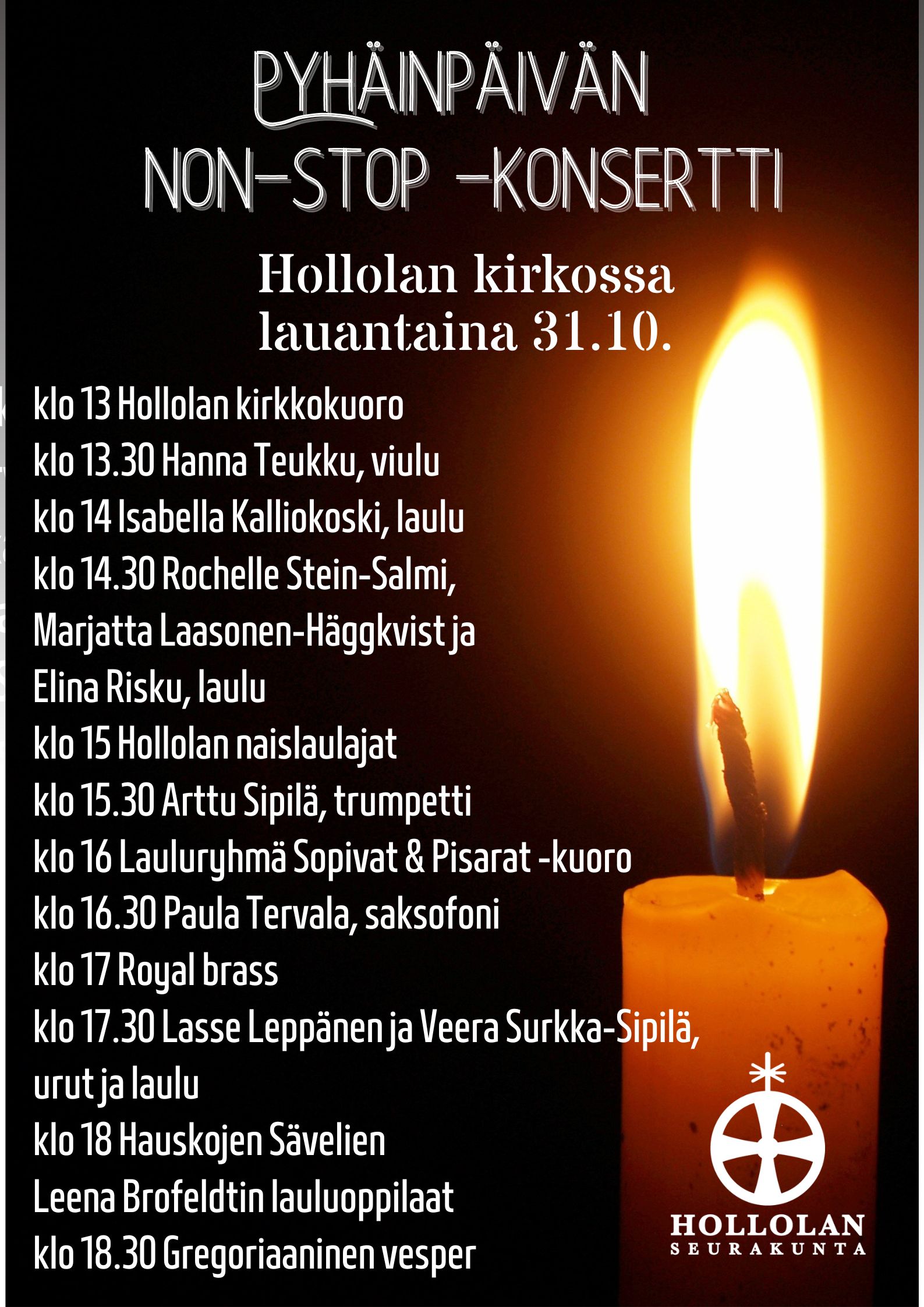 pyhäinpäivän nonstopkonsertin juliste